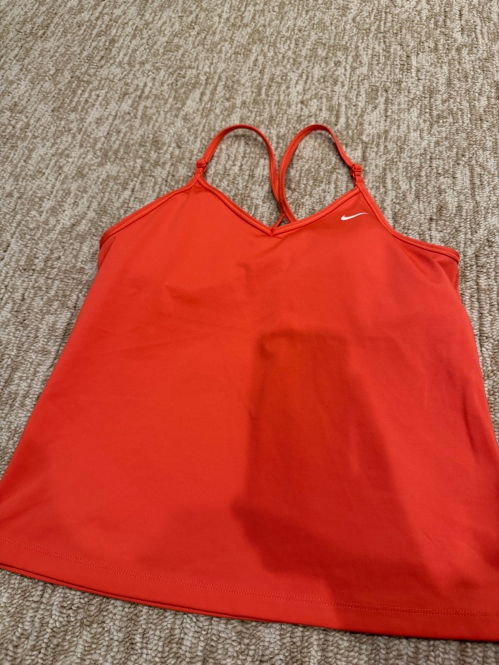Nike Coral-Red Dri-FIT Athletic Tank Top with Black Swoosh
